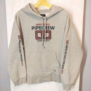 American Eagle Y2K Pipe Crew Gray Spell Out Hoodie Size L Oversized